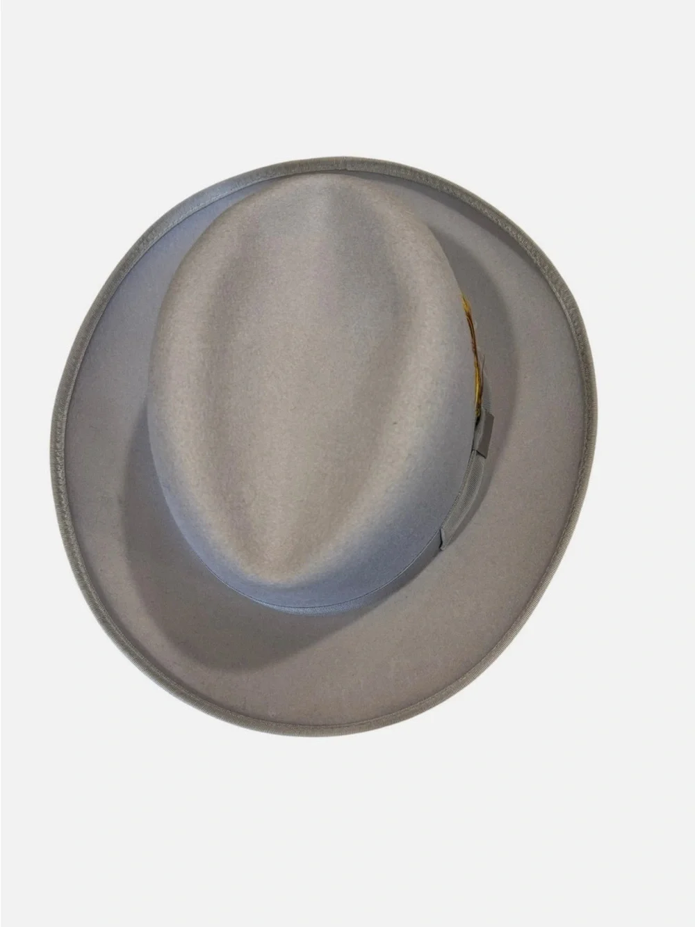 VTG Capas Design Light Gray Wool Fedora with Feather Accent Hat Godfather USA